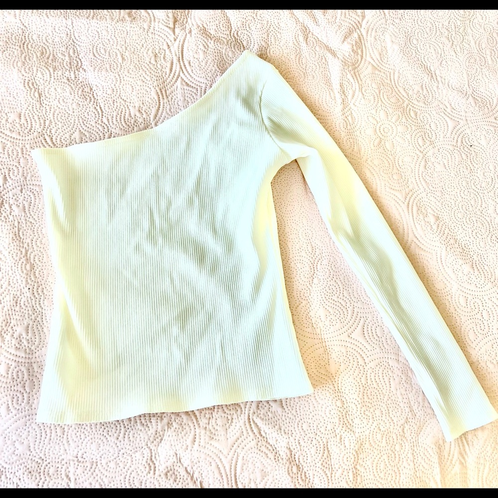 One arm off shoulder white shirt